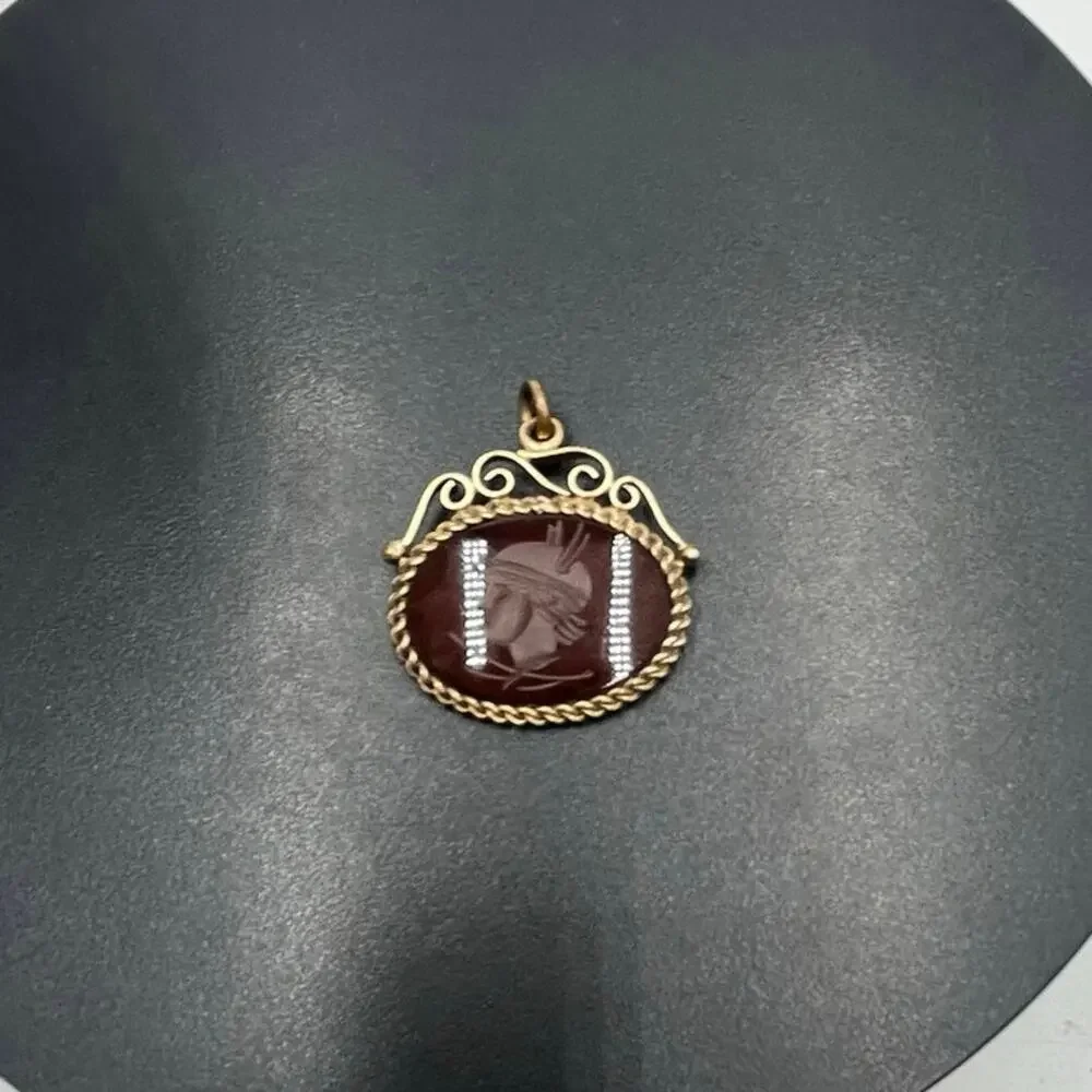 Antique Victorian Gold‎ Filled  Carnelian Intaglio Centurion Roman Pendant